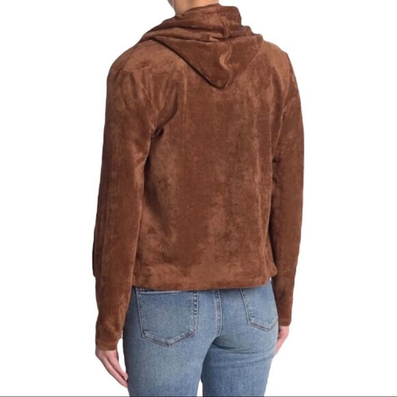 NEW BLANK NYC Faux Suede Hoodie Jacket in Brown Size S - Picture 2 of 9